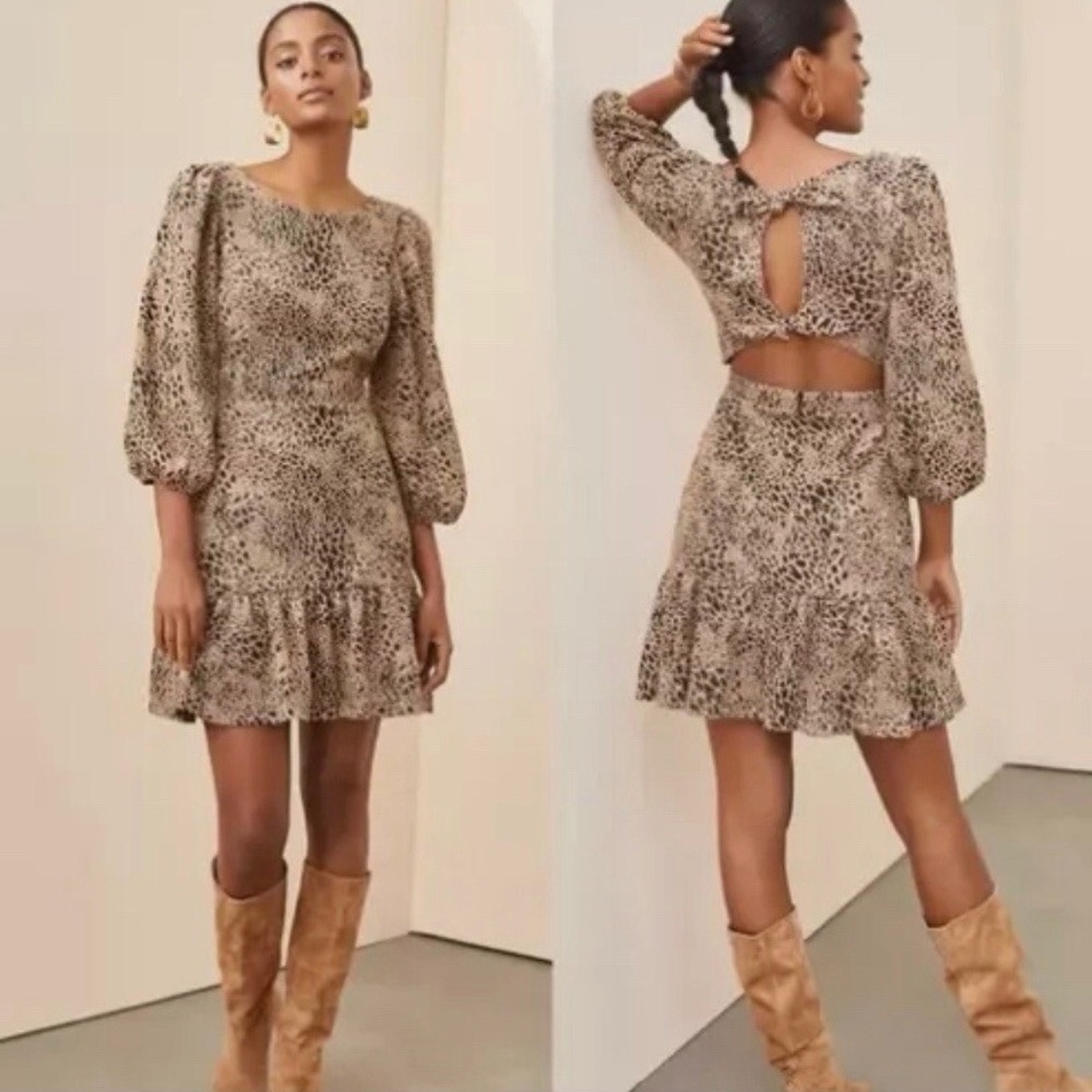 Anthropologie Maeve Animal‎ Print Knit Cut Out Tiered Mini Dress